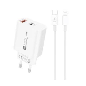 A6MaxL 20W USB-A USB-C Wall Charger with 1m USB-C - Lightning Cable - Whiteeng