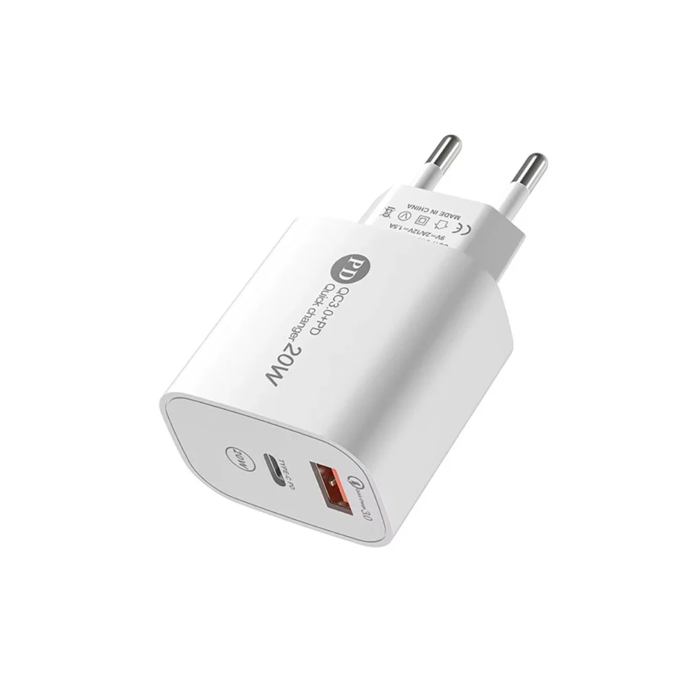 A6MaxL 20W USB-A USB-C Wall Charger with 1m USB-C - Lightning Cable - Whiteeng