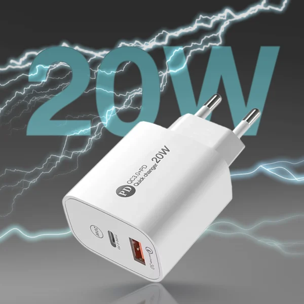 A6MaxL 20W USB-A USB-C Wall Charger with 1m USB-C - Lightning Cable - Whiteeng