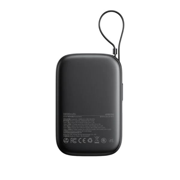 Joyroom JR-PBF17 22.5W 10000mAh Powerbank with Built-in USB-C Cable + 0.25cm USB-C Cable - Blackeng