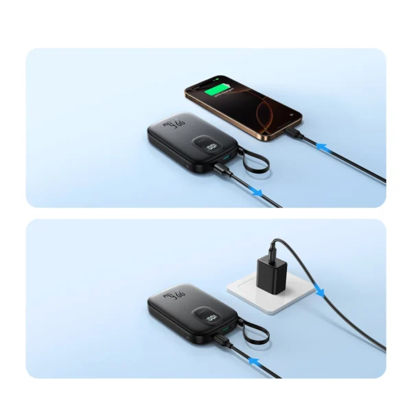 Joyroom JR-PBF17 22.5W 10000mAh Powerbank with Built-in USB-C Cable + 0.25cm USB-C Cable - Blackeng