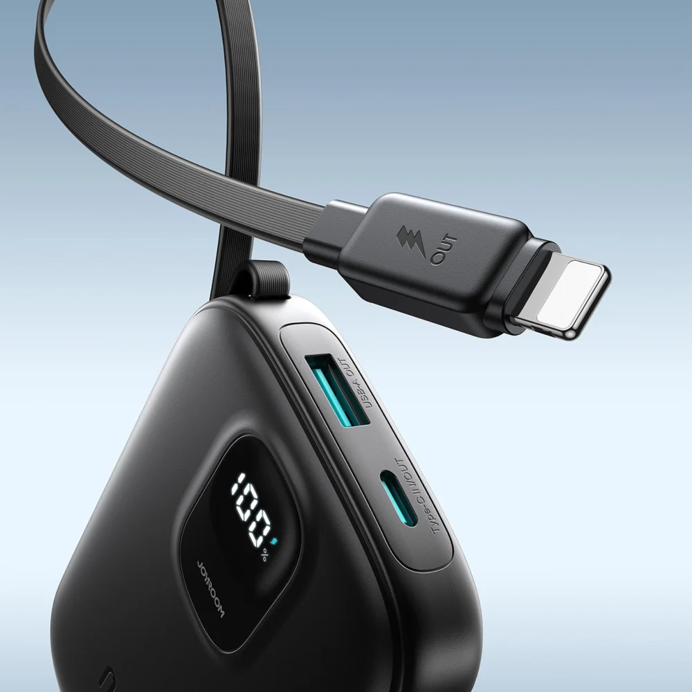 Joyroom JR-PBF18 22.5W 10000mAh Powerbank with Built-in Lightning Cable + USB-C Cable 0.25 cm - Blackeng