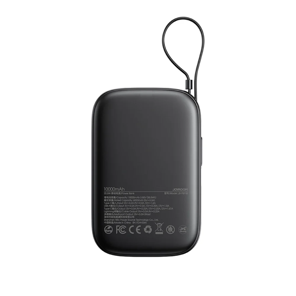 Joyroom JR-PBF18 22.5W 10000mAh Powerbank with Built-in Lightning Cable + USB-C Cable 0.25 cm - Blackeng