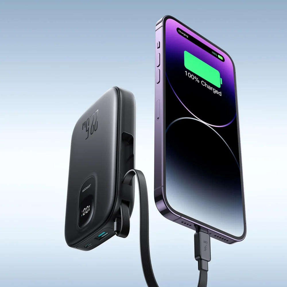 Joyroom JR-PBF18 22.5W 10000mAh Powerbank with Built-in Lightning Cable + USB-C Cable 0.25 cm - Blackeng