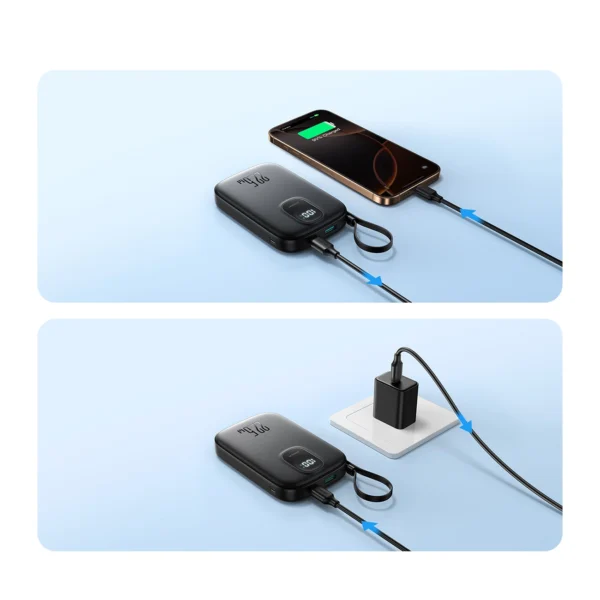 Joyroom JR-PBF18 22.5W 10000mAh Powerbank with Built-in Lightning Cable + USB-C Cable 0.25 cm - Blackeng