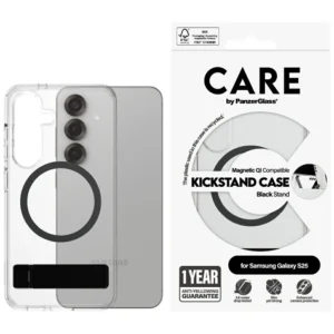 CARE by PanzerGlass Feature Black Kickstand & QI Case for Samsung Galaxy S25 - Transparenteng