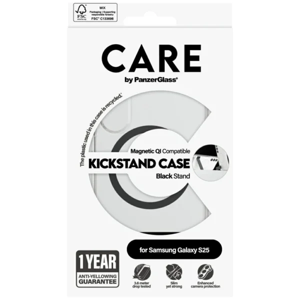 CARE by PanzerGlass Feature Black Kickstand & QI Case for Samsung Galaxy S25 - Transparenteng