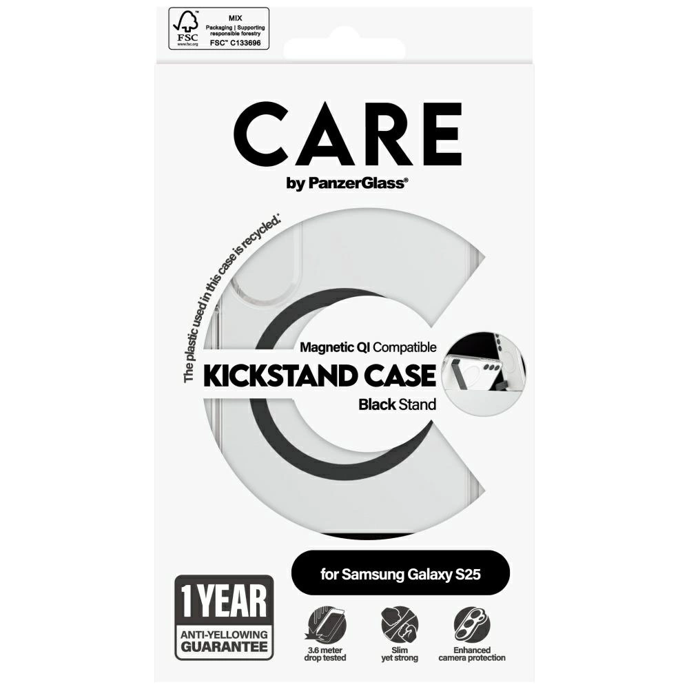 CARE by PanzerGlass Feature Black Kickstand & QI Case for Samsung Galaxy S25 - Transparenteng
