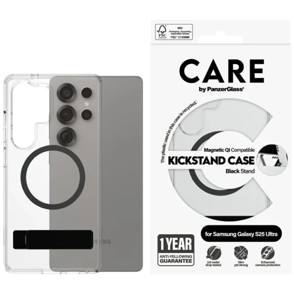 CARE by PanzerGlass Feature Black Kickstand & QI Case for Samsung Galaxy S25 Ultra - Transparenteng