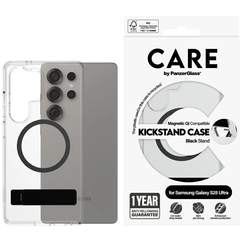 CARE by PanzerGlass Feature Black Kickstand & QI Case for Samsung Galaxy S25 Ultra - Transparenteng