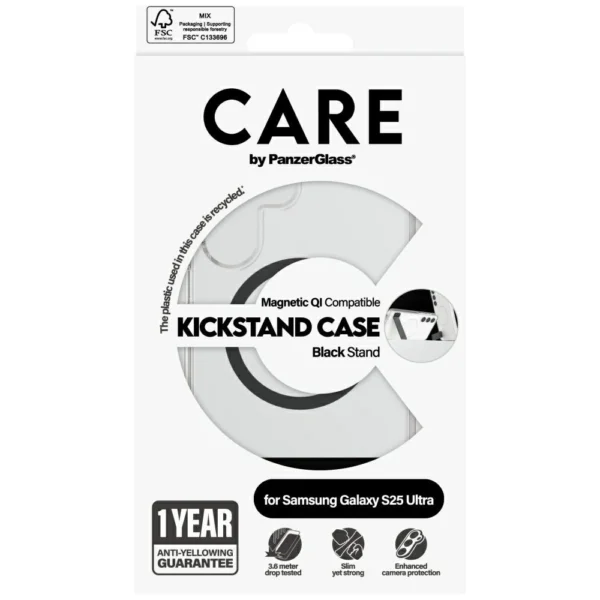 CARE by PanzerGlass Feature Black Kickstand & QI Case for Samsung Galaxy S25 Ultra - Transparenteng