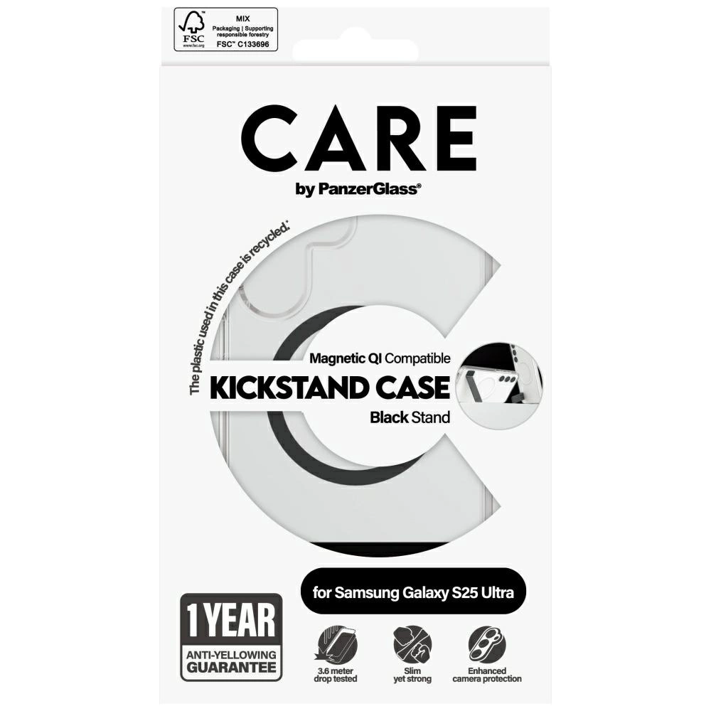 CARE by PanzerGlass Feature Black Kickstand & QI Case for Samsung Galaxy S25 Ultra - Transparenteng