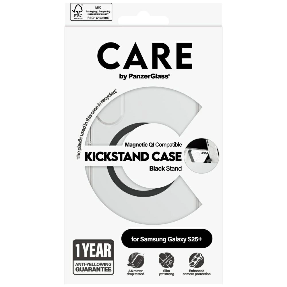 CARE by PanzerGlass Feature Black Kickstand & QI Case for Samsung Galaxy S25+ - Transparenteng
