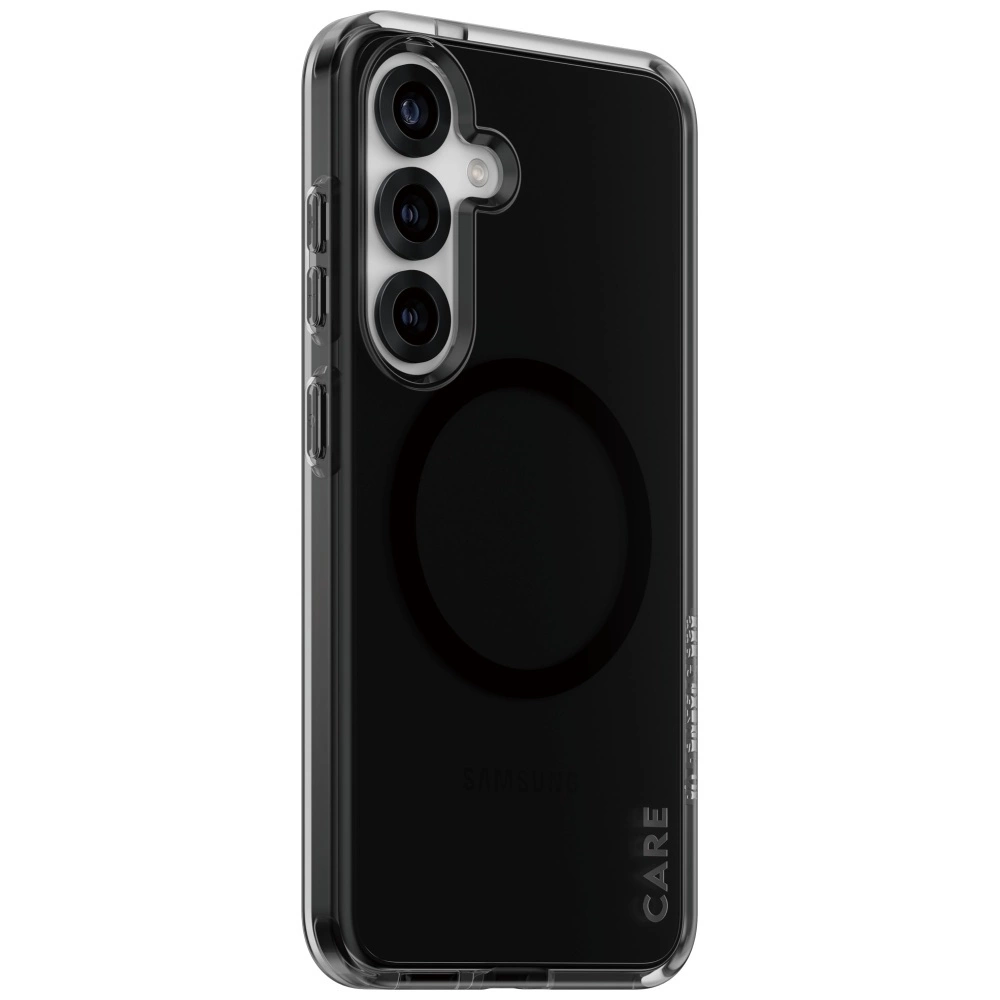 CARE by PanzerGlass Flagship Urban Combat Black QI Case for Samsung Galaxy S25 - Semi-transparent Smokeeng