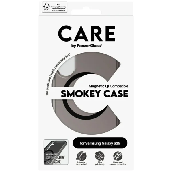 CARE by PanzerGlass Flagship Urban Combat Black QI Case for Samsung Galaxy S25 - Semi-transparent Smokeeng