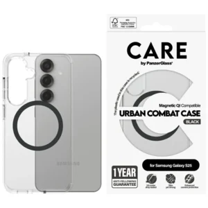 CARE by PanzerGlass Flagship Urban Combat Black QI Case for Samsung Galaxy S25 - Transparenteng