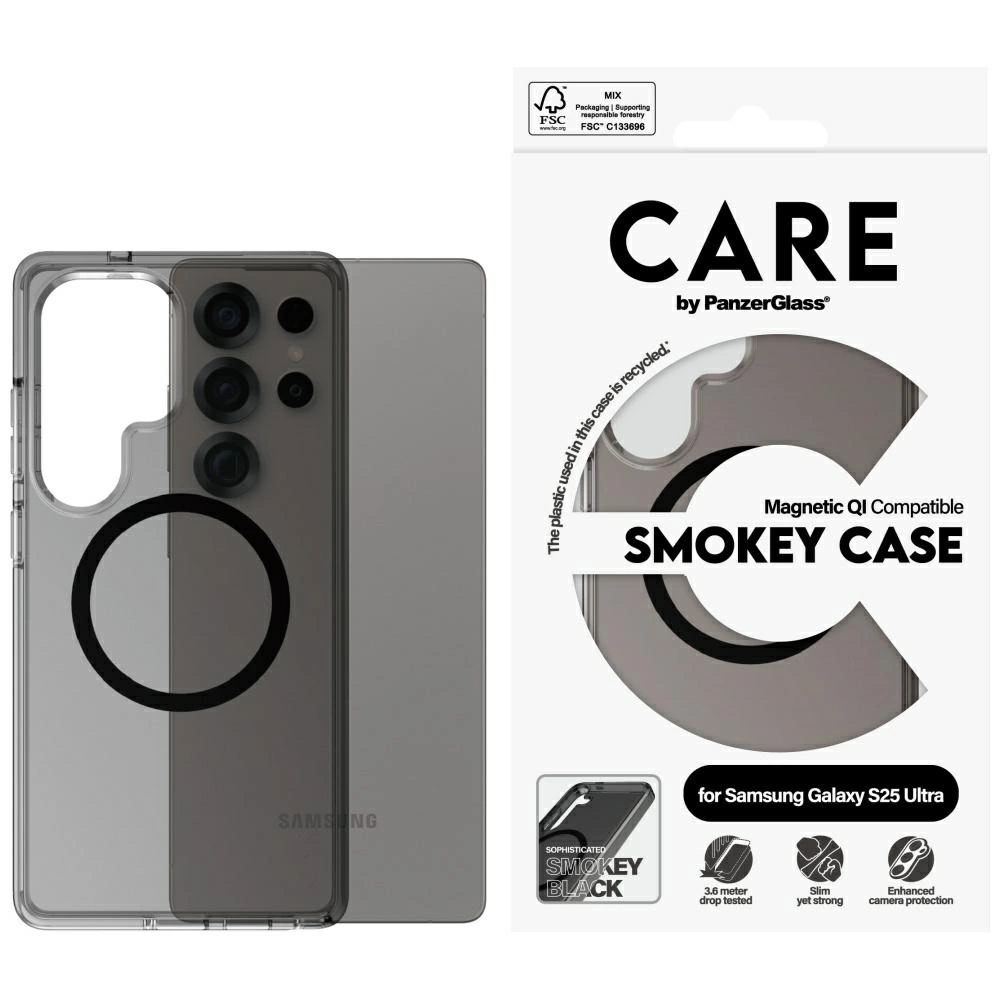 CARE by PanzerGlass Flagship Urban Combat Black QI Case for Samsung Galaxy S25 Ultra - Semi-transparent Smokeeng