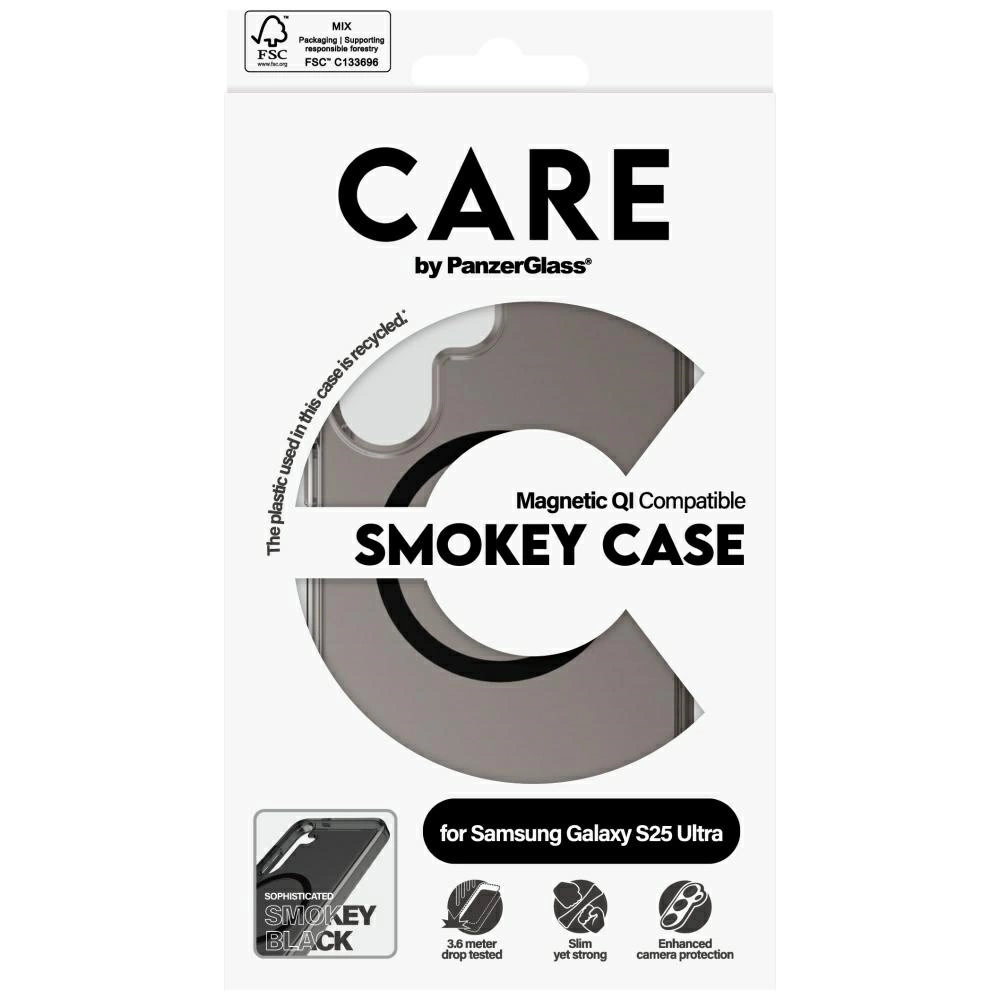 CARE by PanzerGlass Flagship Urban Combat Black QI Case for Samsung Galaxy S25 Ultra - Semi-transparent Smokeeng