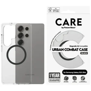 CARE by PanzerGlass Flagship Urban Combat Black QI Case for Samsung Galaxy S25 Ultra - Transparenteng