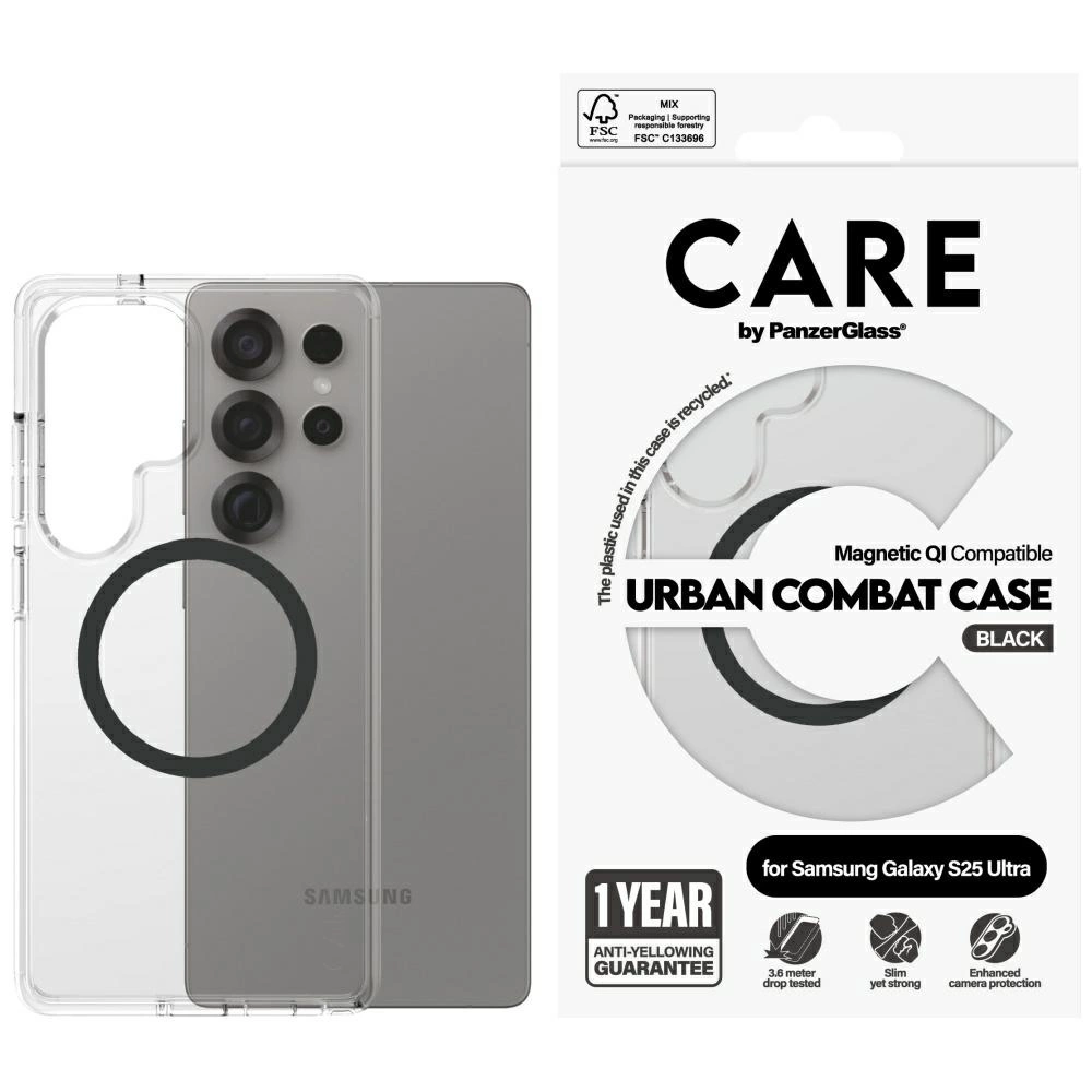 CARE by PanzerGlass Flagship Urban Combat Black QI Case for Samsung Galaxy S25 Ultra - Transparenteng