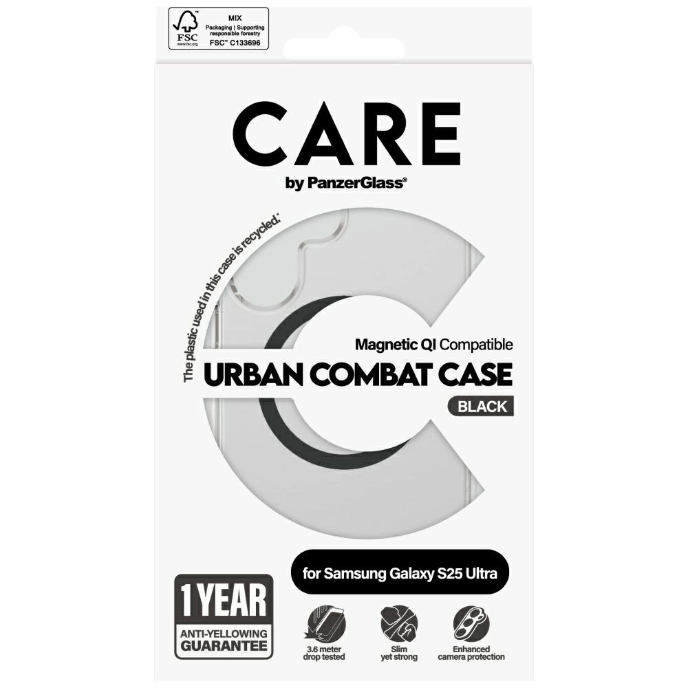 CARE by PanzerGlass Flagship Urban Combat Black QI Case for Samsung Galaxy S25 Ultra - Transparenteng