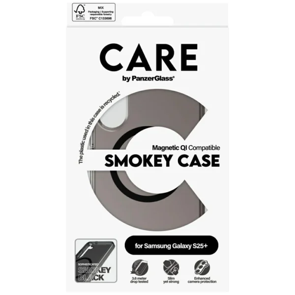 CARE by PanzerGlass Flagship Urban Combat Black QI Case for Samsung Galaxy S25+ - Semi-transparent Smokeeng
