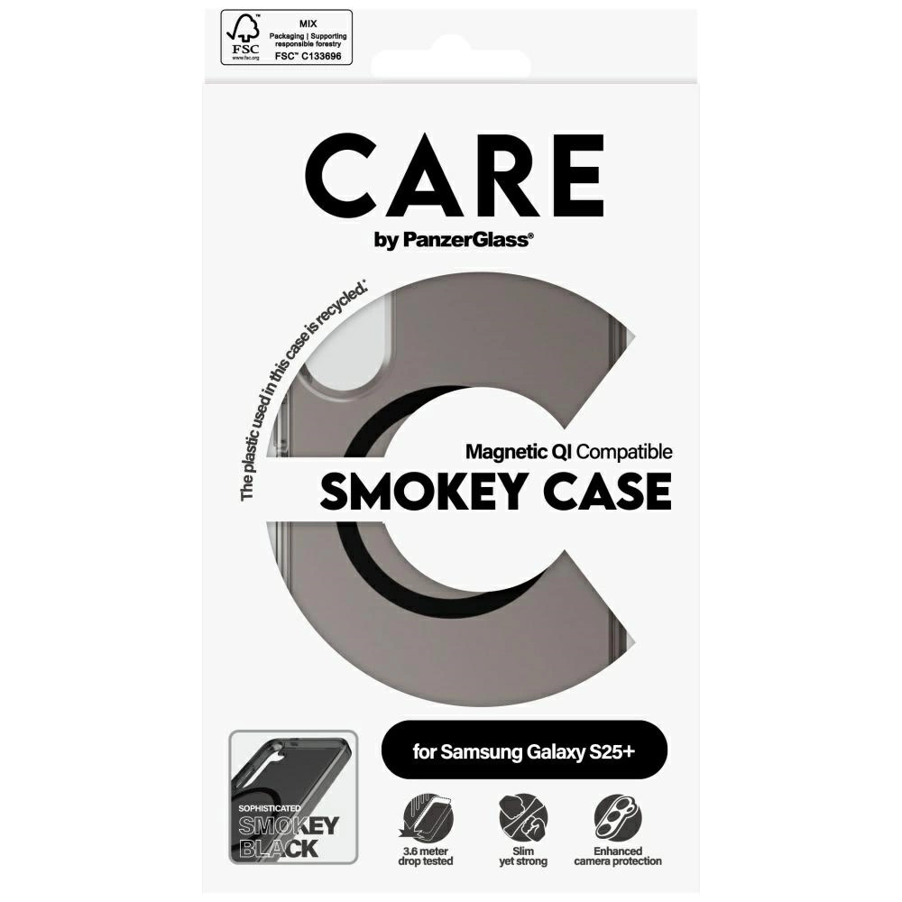 CARE by PanzerGlass Flagship Urban Combat Black QI Case for Samsung Galaxy S25+ - Semi-transparent Smokeeng