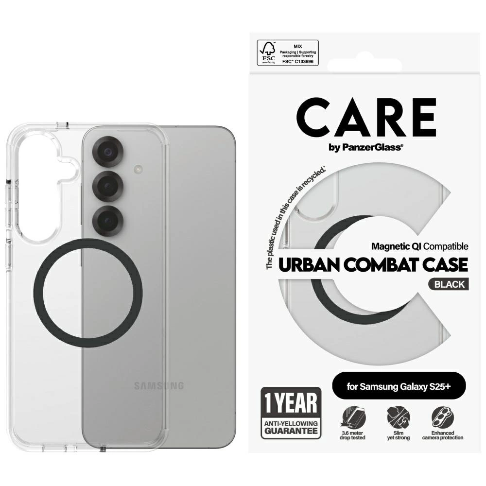 CARE by PanzerGlass Flagship Urban Combat Black QI Case for Samsung Galaxy S25+ - Transparenteng