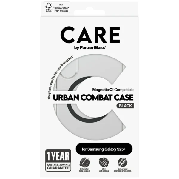 CARE by PanzerGlass Flagship Urban Combat Black QI Case for Samsung Galaxy S25+ - Transparenteng