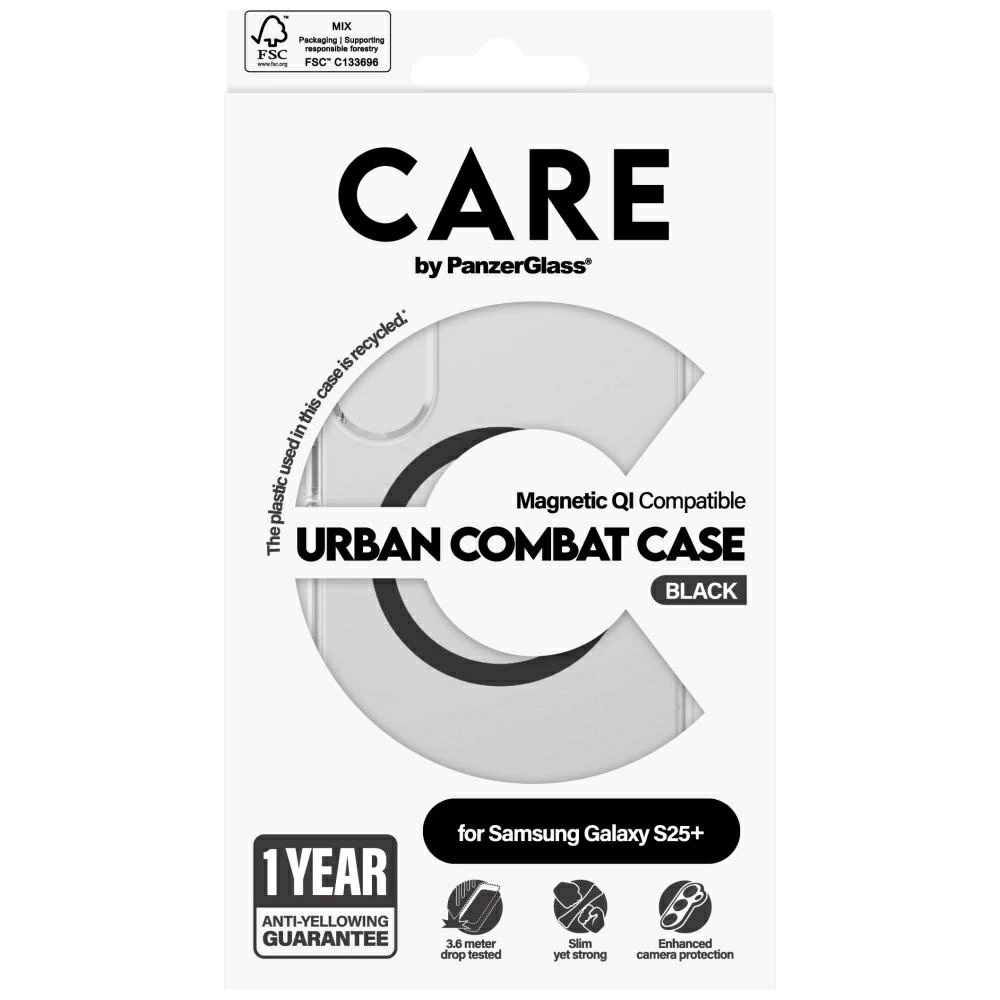 CARE by PanzerGlass Flagship Urban Combat Black QI Case for Samsung Galaxy S25+ - Transparenteng