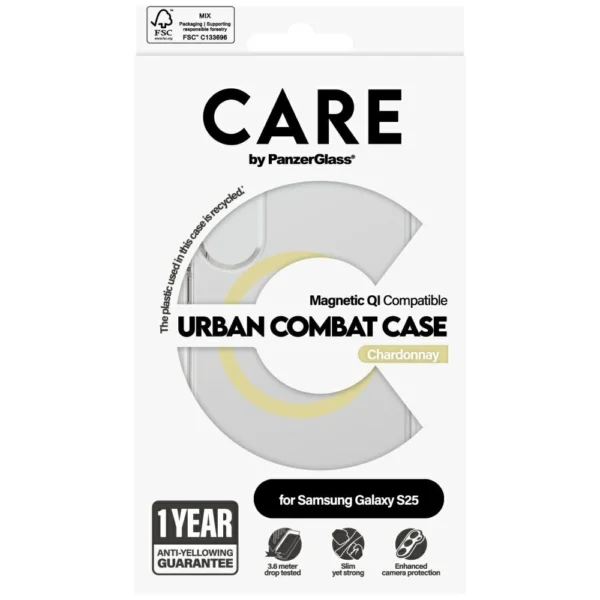 CARE by PanzerGlass Flagship Urban Combat Chardonnay QI Case for Samsung Galaxy S25 - Transparenteng