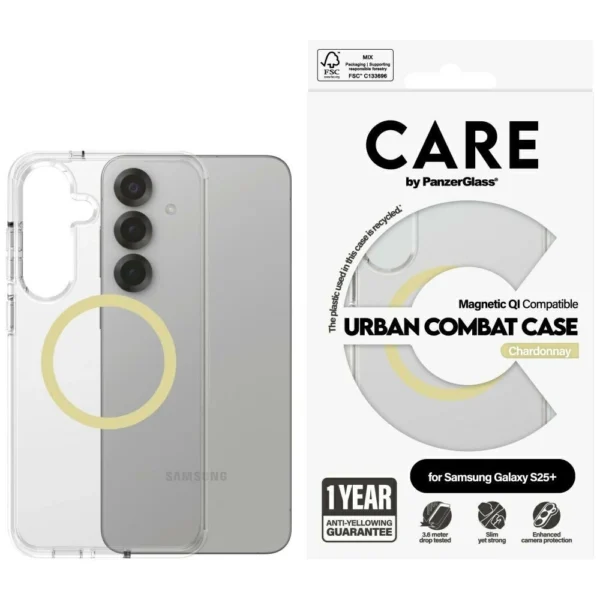 CARE by PanzerGlass Flagship Urban Combat Chardonnay QI Case for Samsung Galaxy S25+ - Transparenteng