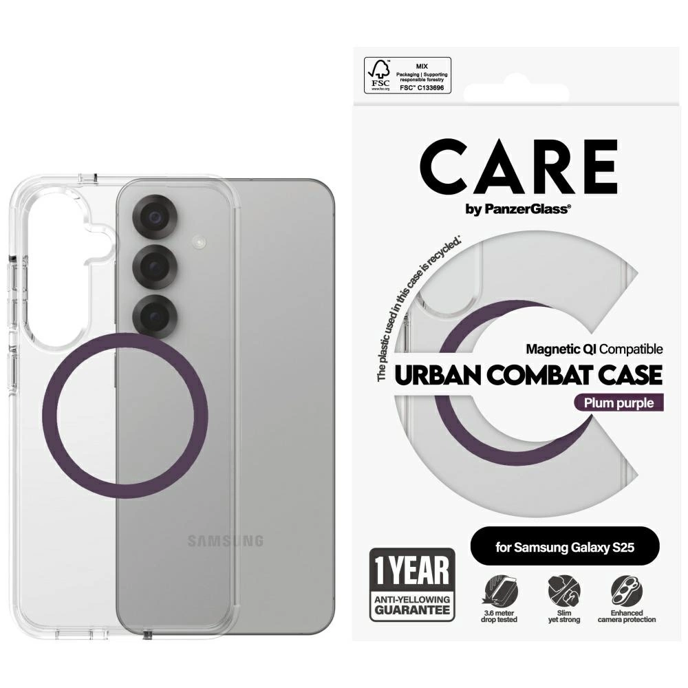 CARE by PanzerGlass Flagship Urban Combat Purple QI Case for Samsung Galaxy S25 - Transparenteng