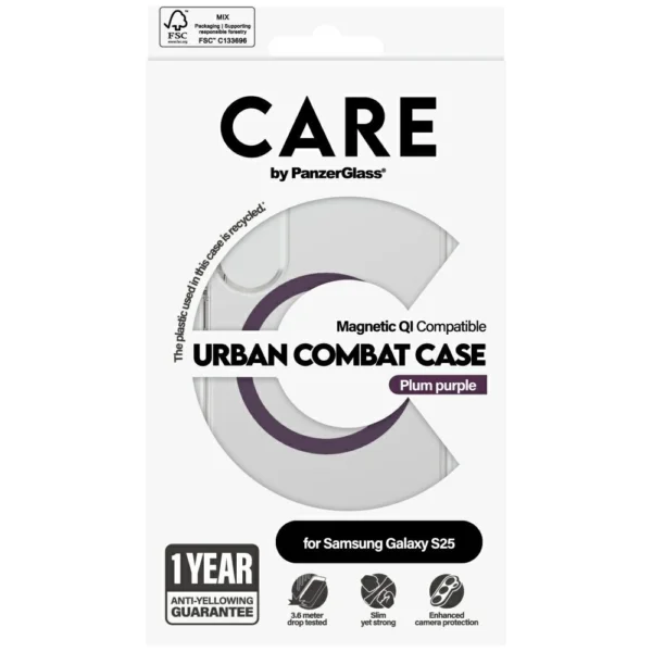 CARE by PanzerGlass Flagship Urban Combat Purple QI Case for Samsung Galaxy S25 - Transparenteng