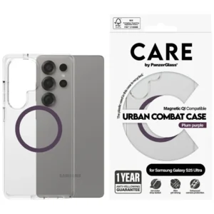 CARE by PanzerGlass Flagship Urban Combat Purple QI Case for Samsung Galaxy S25 Ultra - Transparenteng