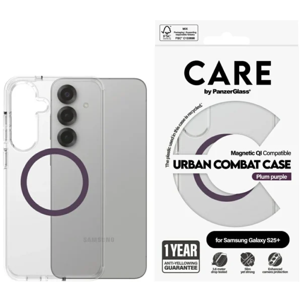 CARE by PanzerGlass Flagship Urban Combat Purple QI Case for Samsung Galaxy S25+ - Transparenteng