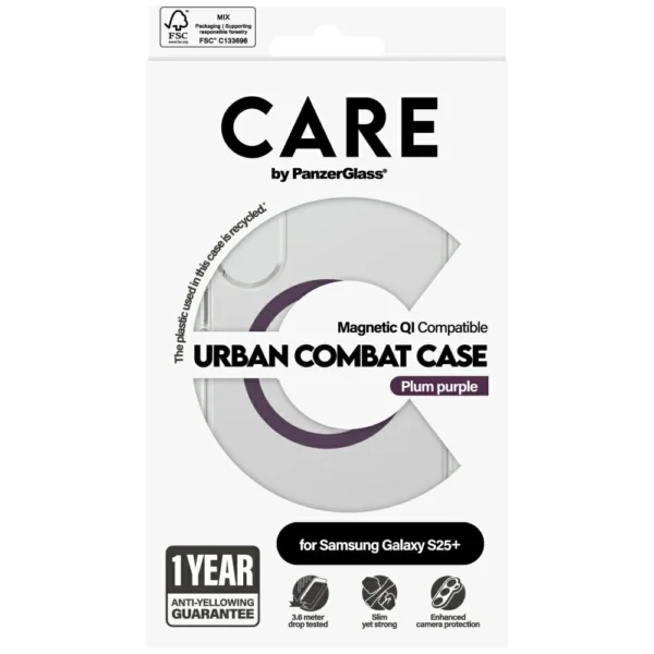CARE by PanzerGlass Flagship Urban Combat Purple QI Case for Samsung Galaxy S25+ - Transparenteng