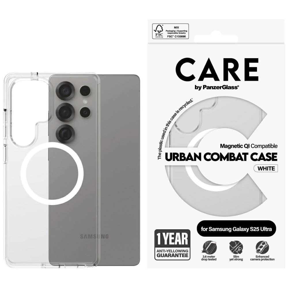 CARE by PanzerGlass Flagship Urban Combat White QI Case for Samsung Galaxy S25 Ultra - Transparenteng