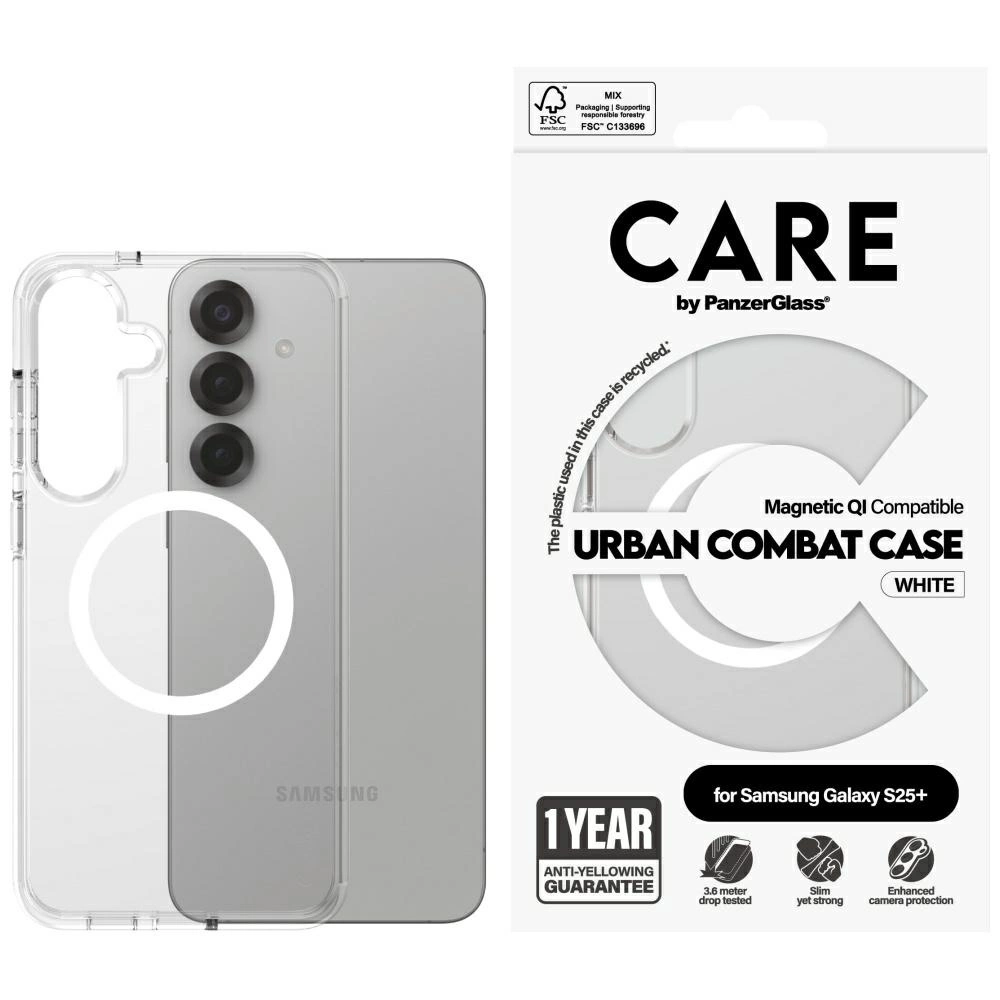 CARE by PanzerGlass Flagship Urban Combat White QI Case for Samsung Galaxy S25+ - Transparenteng