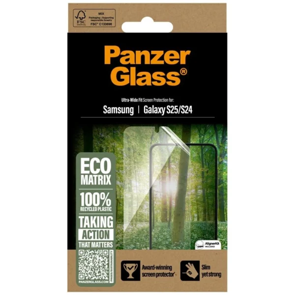 PanzerGlass Eco Matrix Ultra-Wide Fit Tempered Glass for Samsung Galaxy S25eng