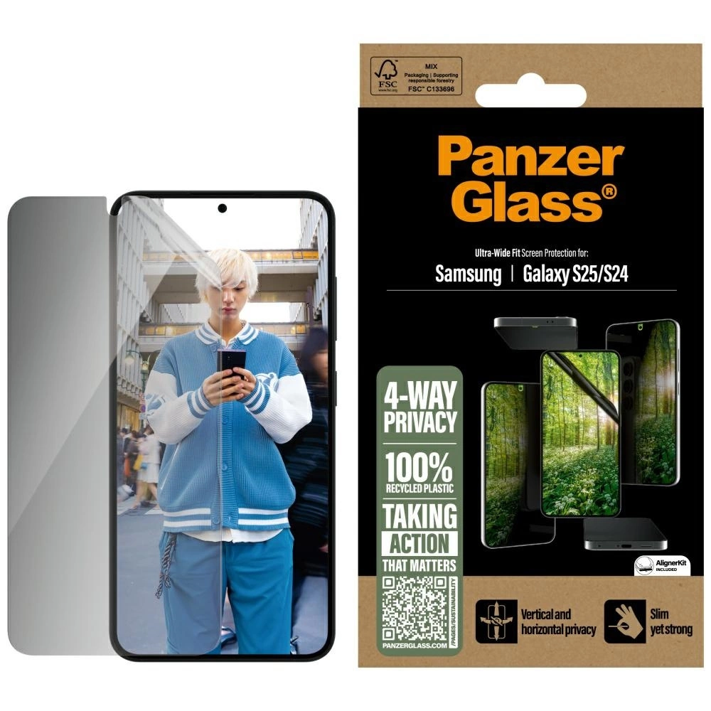 PanzerGlass Eco Matrix Ultra-Wide Fit Privacy Glass for Samsung Galaxy S25eng
