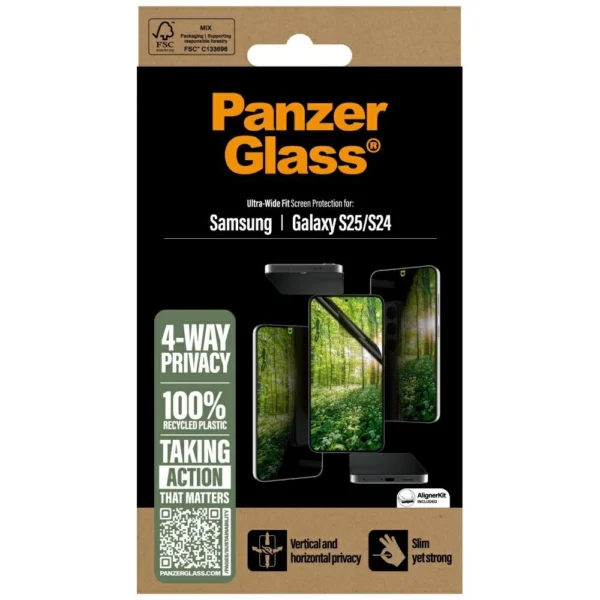 PanzerGlass Eco Matrix Ultra-Wide Fit Privacy Glass for Samsung Galaxy S25eng