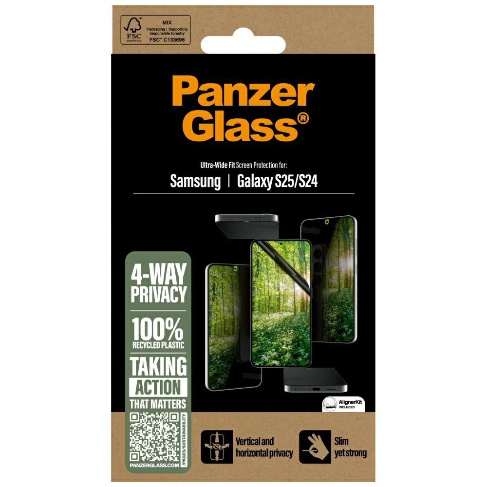 PanzerGlass Eco Matrix Ultra-Wide Fit Privacy Glass for Samsung Galaxy S25eng