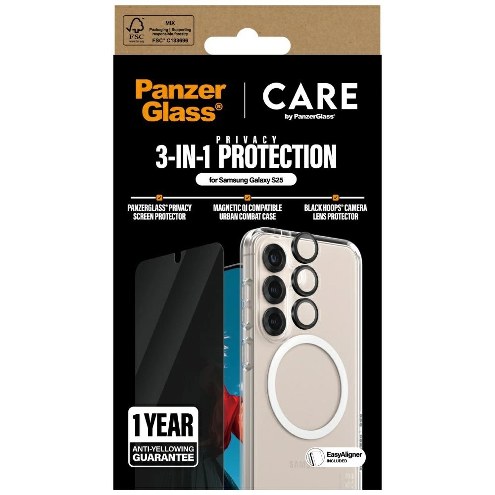 CARE by PanzerGlass Flagship 3in1 Case + Privacy Glass + Lens for Samsung Galaxy S25eng