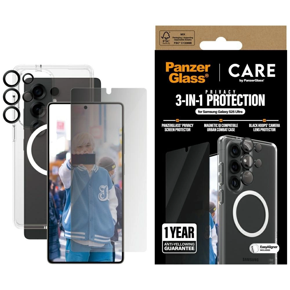 CARE by PanzerGlass Flagship 3in1 Case + Privacy Glass + Lens for Samsung Galaxy S25 Ultraeng