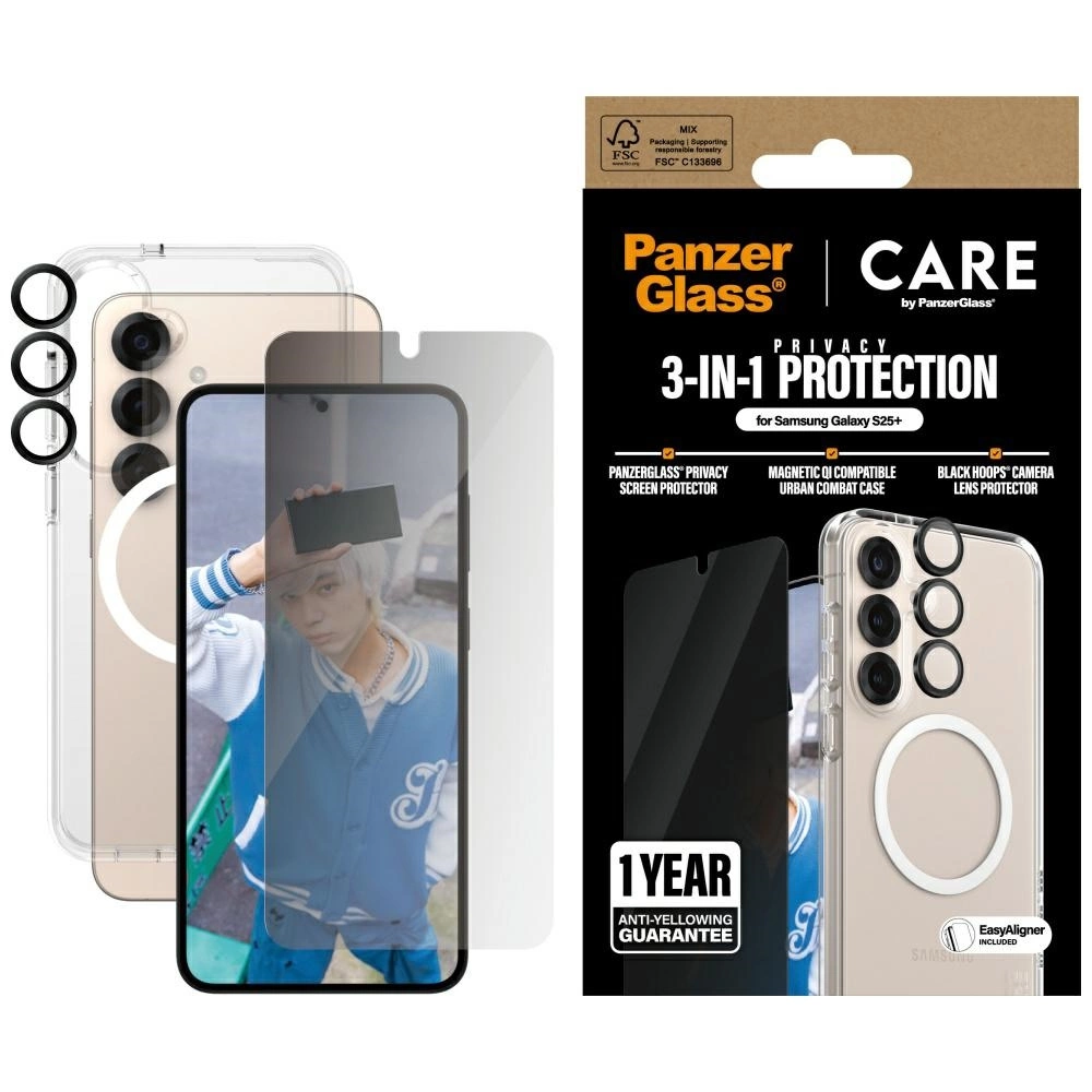 CARE by PanzerGlass Flagship 3in1 Case + Privacy Glass + Lens for Samsung Galaxy S25+eng