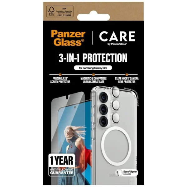 CARE by PanzerGlass Flagship 3in1 Case + Glass + Lens Protective Kit for Samsung Galaxy S25eng