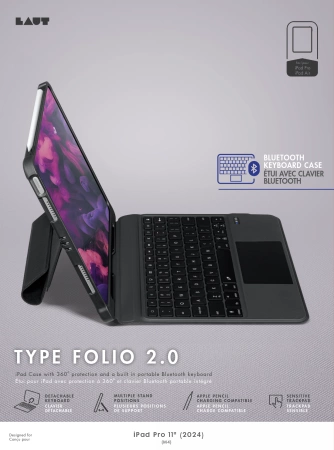 188674_3 Laut Type Folio 2 Case with Bluetooth Keyboard for iPad Pro 11" M4 (2024) - Blackeng