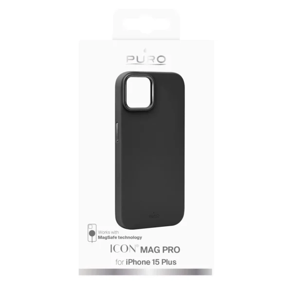 Puro Icon Mag Pro Silicone Case with MagSafe with Metal Buttons for iPhone 15 Plus - Blackeng