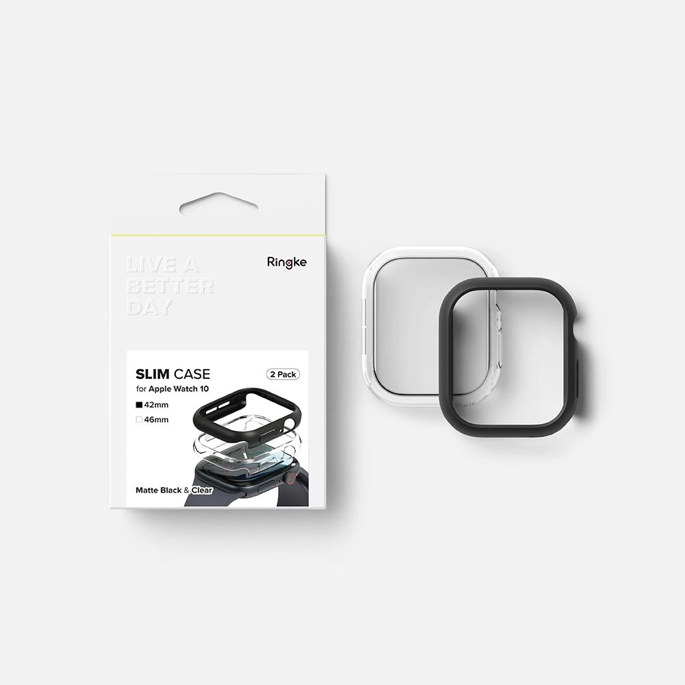 Ringke Slim 2-pack Case for Apple Watch 10 42mm - Clear and Matte Blackeng